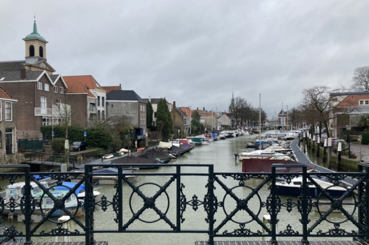 Image of boats in Dordrecht in docks.